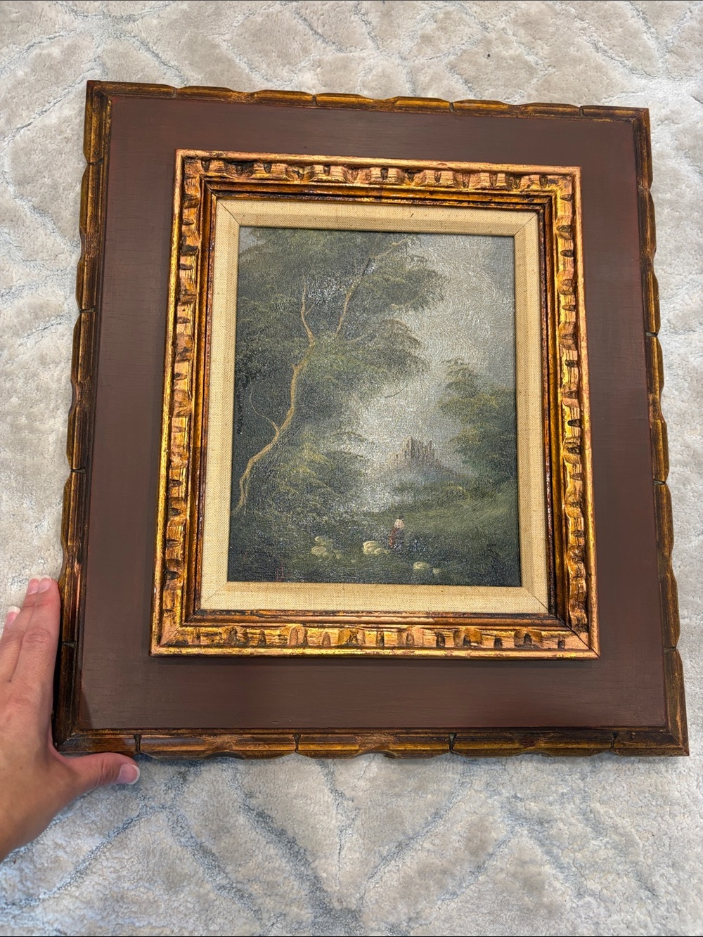 Vintage Gothic Framed Landscape oil painting Wall Art with antique frame gold